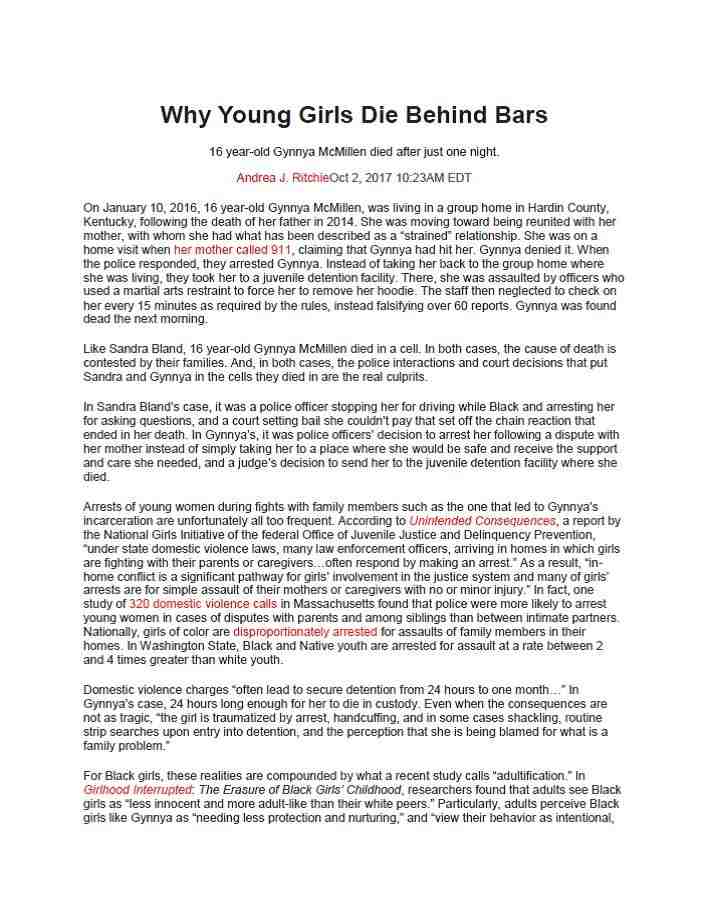 Why Young Girls Die Behind Bars